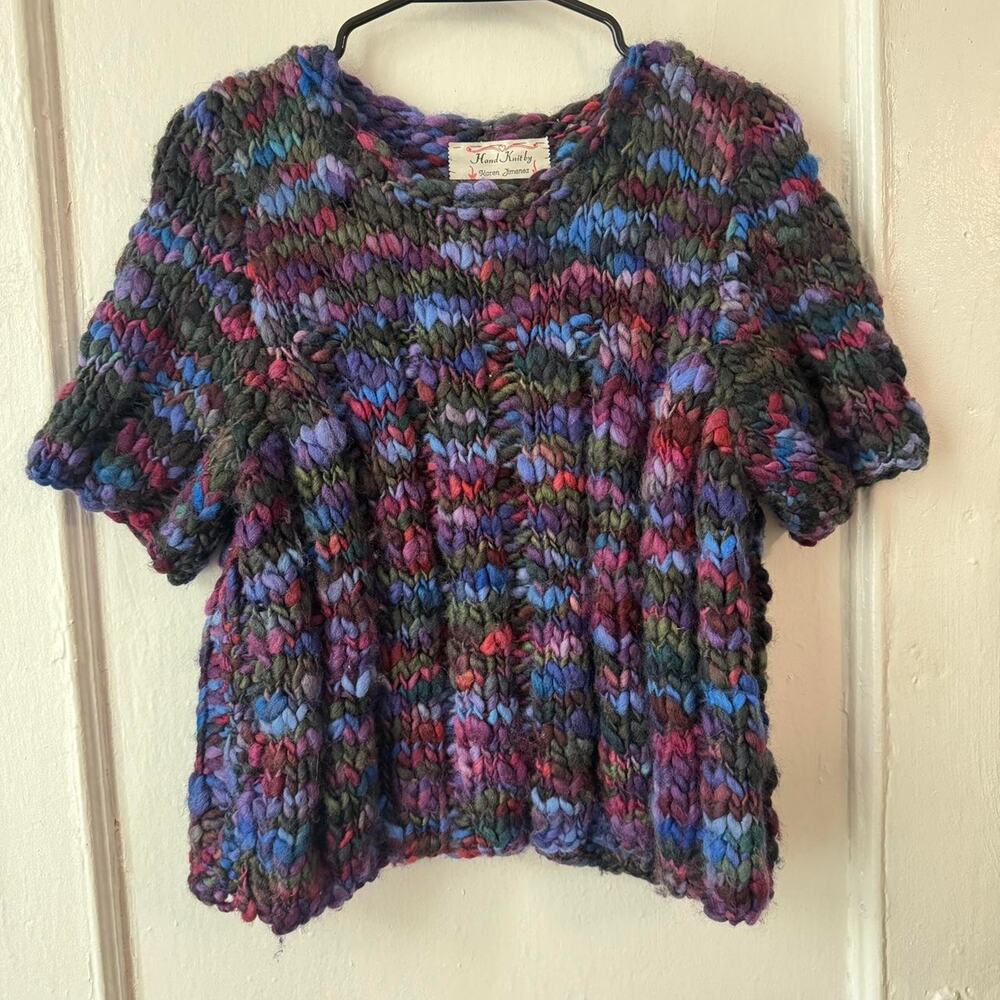Hand Knit Malabrigo Rasta Merino Wool Chunky Sweater Short Sleeved Top Luxury
